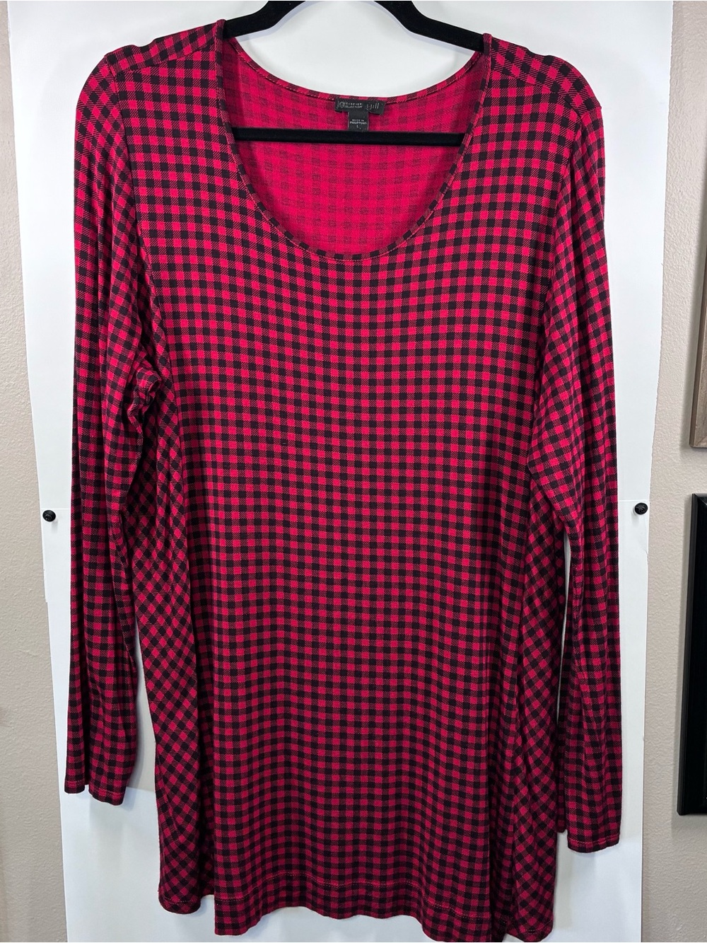 J. Jill Wearever Collection Red Black Gingham Check Tunic Top Size Large